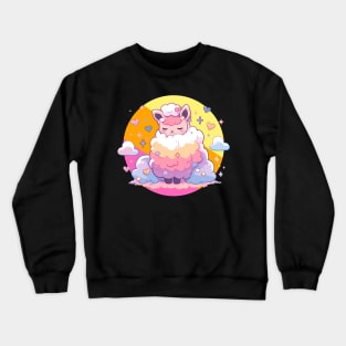 Retro Fluffy Cloud Kawaii Drama Free Pink Llama Crewneck Sweatshirt